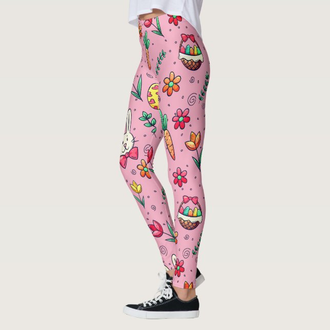 Leggings de padrão de Páscoa rosa suave (Esquerda)