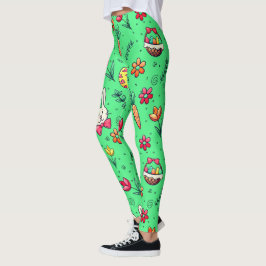 Leggings de padrão de Páscoa verde-claro