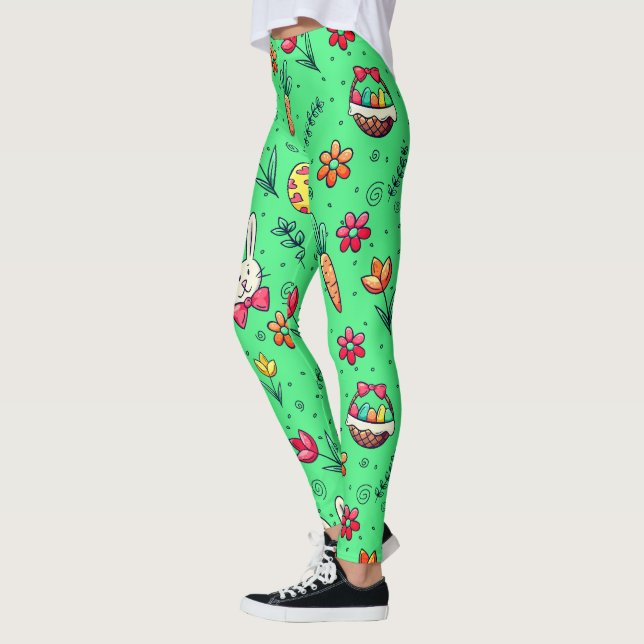 Leggings de padrão de Páscoa verde-claro (Esquerda)