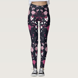 Leggings de padrão de pintura rosa divertida
