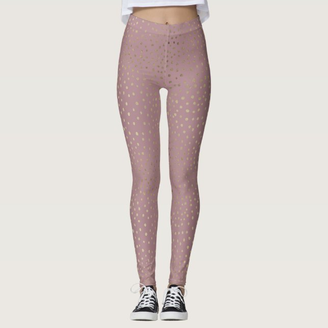 Leggings de padrão de ponto de bronze Dourado (Frente)
