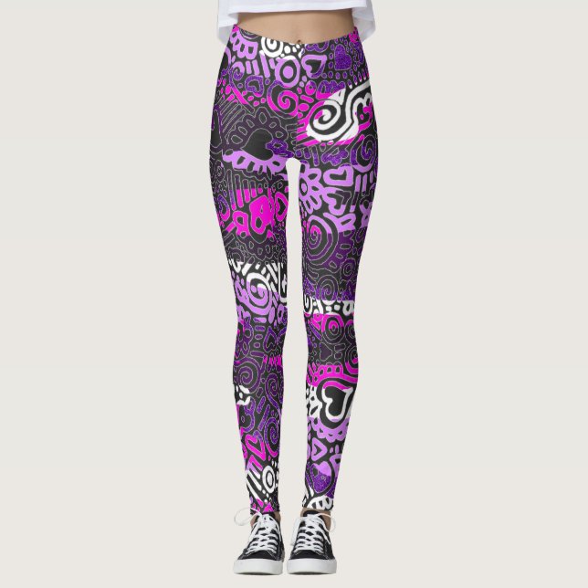 Leggings de padrão de porta roxa (Frente)
