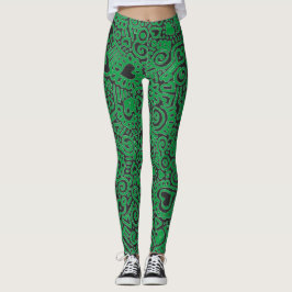 Leggings de padrão de porta verde