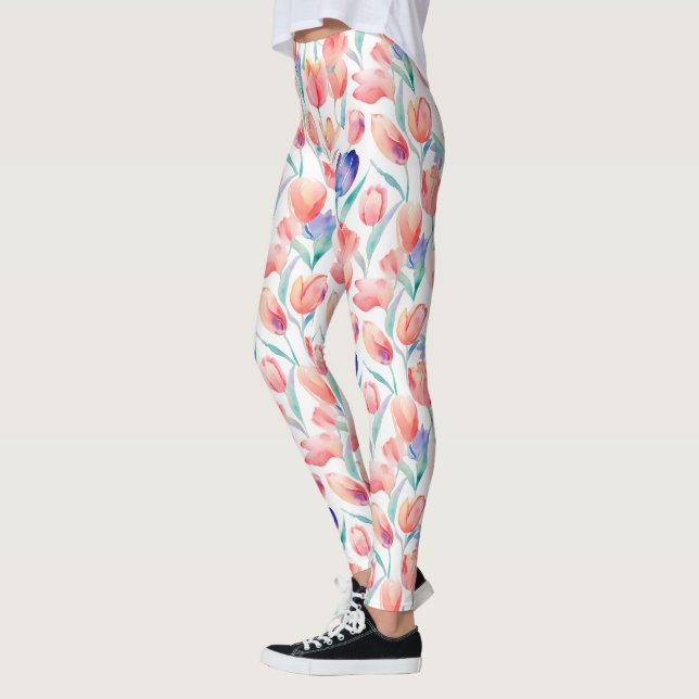Leggings de Padrão de Tulipas de Aquarela (Esquerda)
