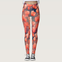 Leggings de padrão de tulipas vermelhas