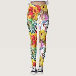Leggings de padrão de verão do Hibiscus Tropical