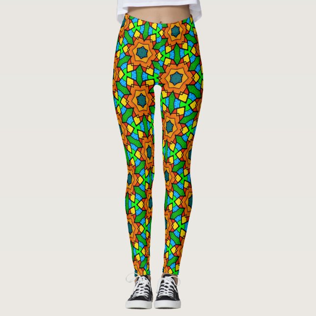 Leggings de padrão de vidro manchado (Frente)