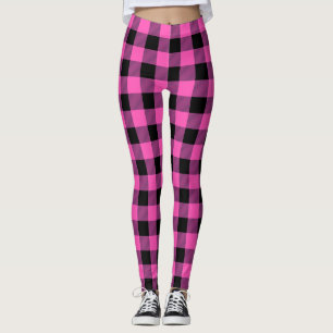 Leggings de padrão de Xadrez do Tartan preto-rosa