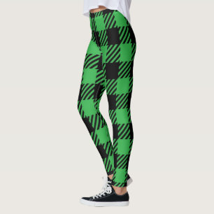 Leggings De Padrão De Xadrez Verde E Preta