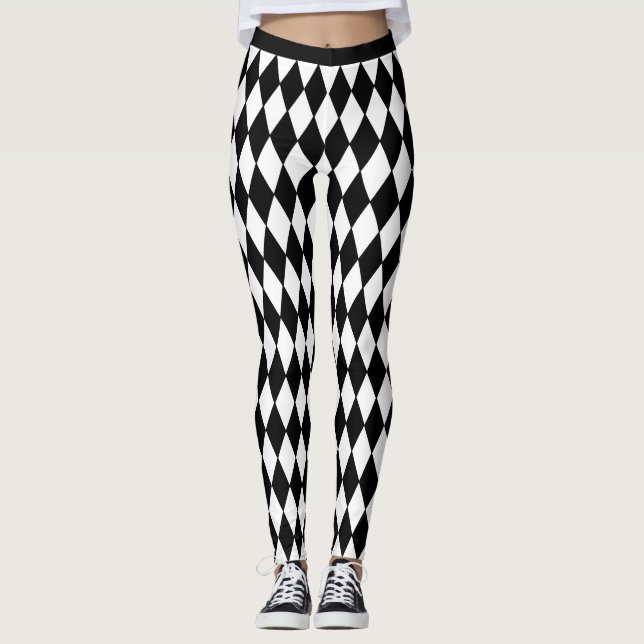 Leggings de padrão do Harlequin em preto e branco (Frente)