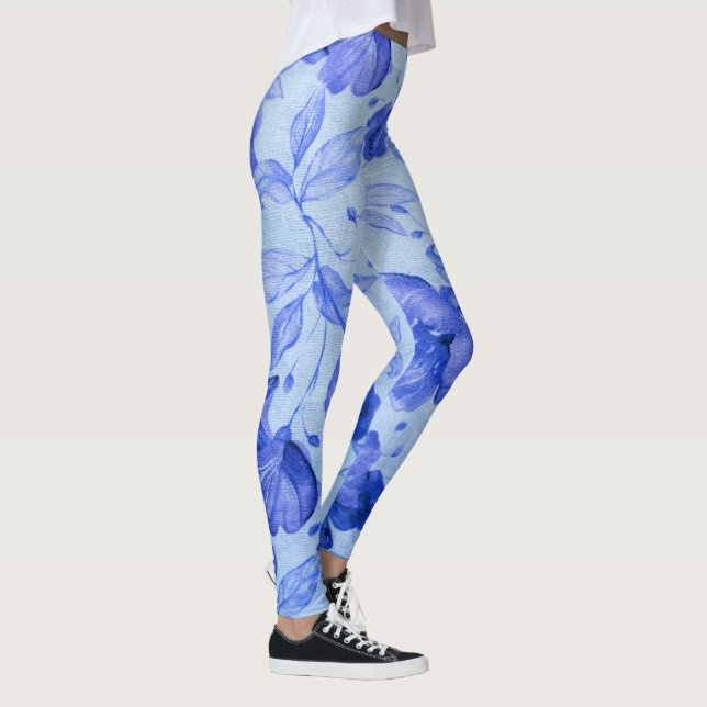 Leggings de padrão floral azul | Zazzle Brasil