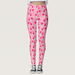 Leggings de Padrão Floral da Flor do Lotus Rosa-Ro