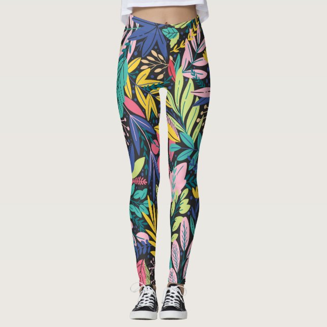 Leggings de padrão floral de Abstrato vibrante (Frente)