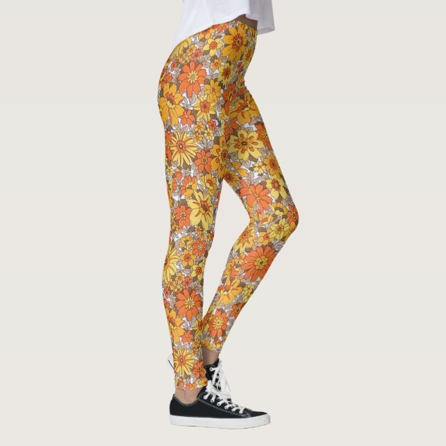 Leggings de padrão floral laranja e amarelo (Direita)