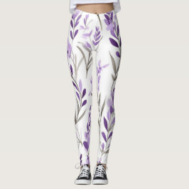 Leggings de padrão floral roxa branca