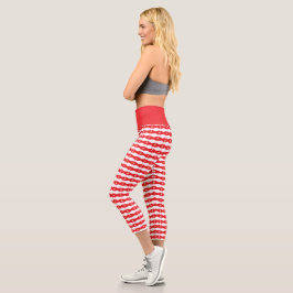Leggings de padrão geométrico vermelho e branco