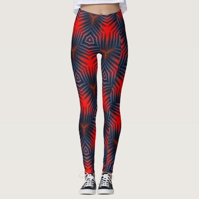 Leggings de padrão intrincado vermelho azul (Frente)