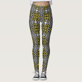 Leggings de padrão negro e Dourado ★ Funky Aztec