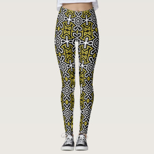 Leggings de padrão negro e Dourado ★ Funky Aztec