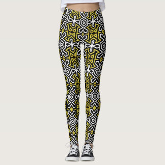 Leggings de padrão negro e Dourado ★ Funky Aztec
