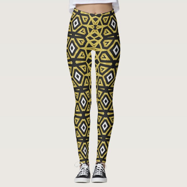 Leggings de padrão negro e Dourado ★ Tribo Funky I (Frente)