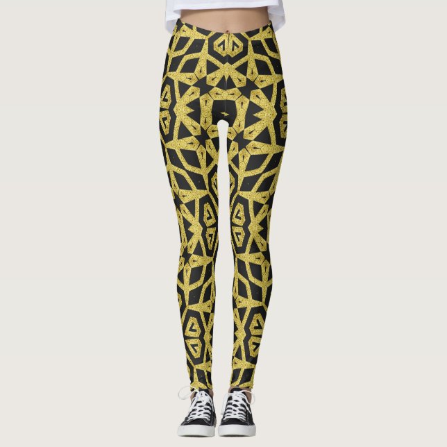 Leggings de padrão negro e Dourado ★ Tribo Funky I (Frente)