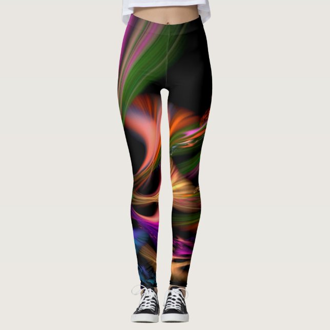 Leggings de padrão Neon Swirls (Frente)
