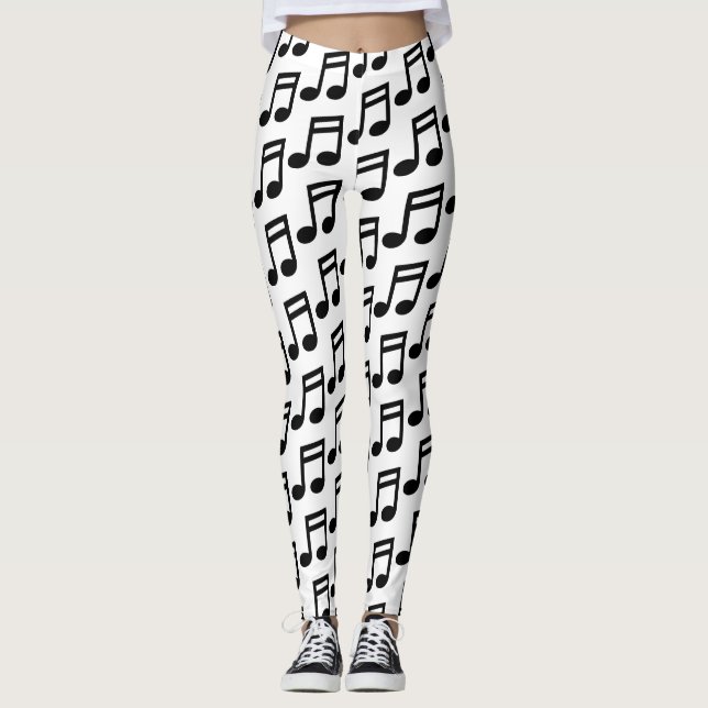 Leggings de padrão para notas de música em preto e (Frente)