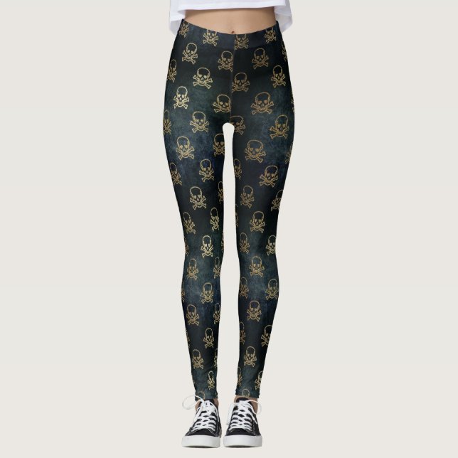Leggings de padrão preto e Dourado (Frente)