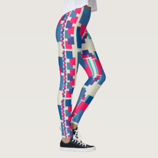 Leggings de padrão quadrado cor-de-rosa azul+cor-d