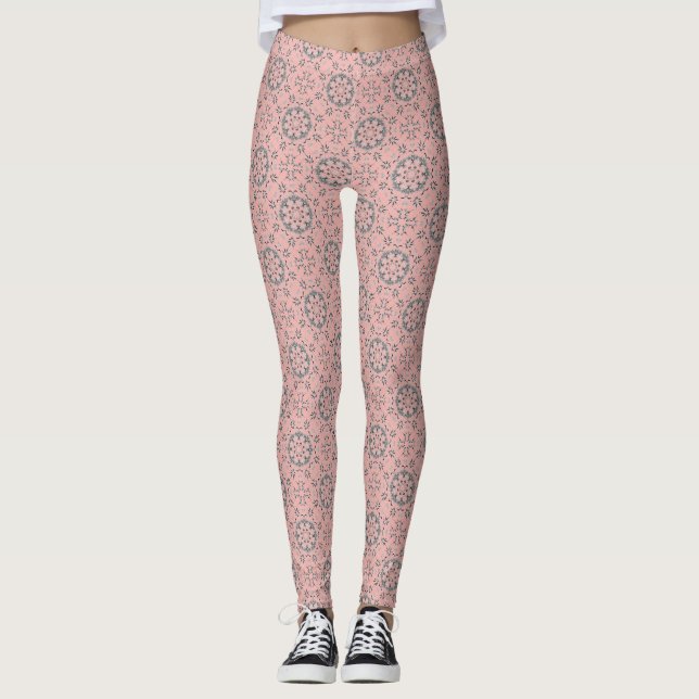 Leggings de padrão rosa embutido (Frente)