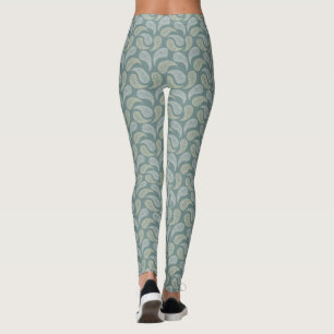 Leggings de padrão Teal-Cream Paisley