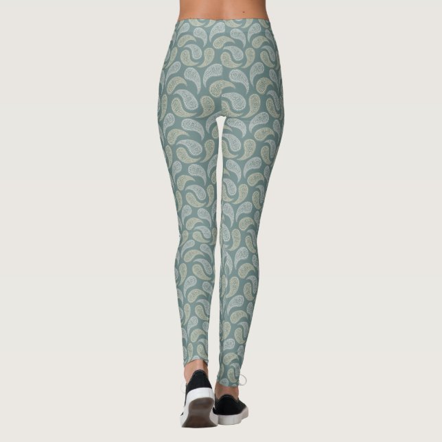 Leggings de padrão Teal-Cream Paisley (Verso)