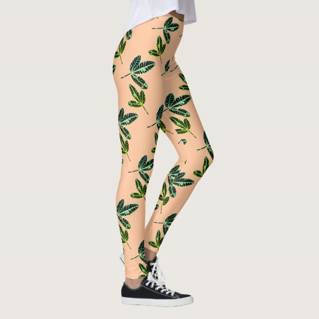 Leggings de Padrões de Folha de Fig Funky (Direita)