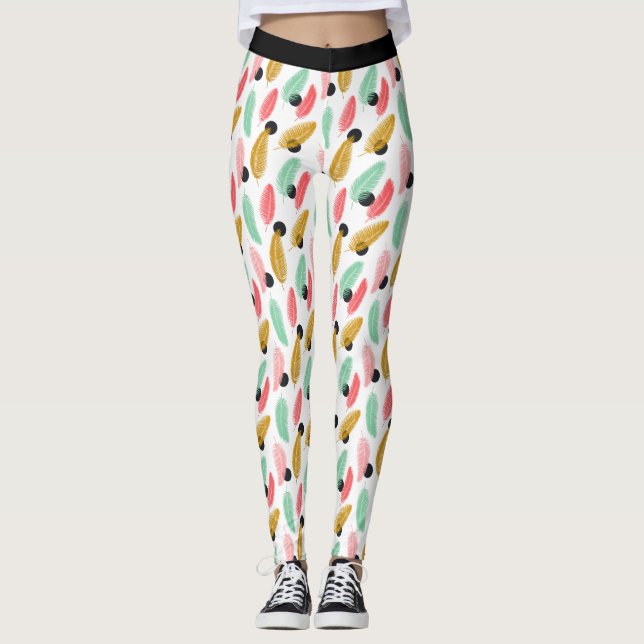Leggings de padrões de folhas tropicais de tendênc (Frente)