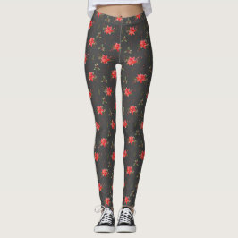 Leggings de padrões de Natal de Poinsettia
