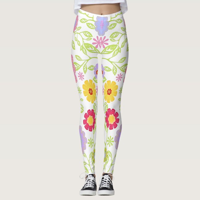 Leggings de padrões de pintura de Pop Floral (Frente)