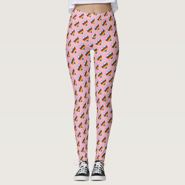 Leggings de padrões do coração do arco-íris (Frente)