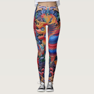 Leggings de padrões étnicos do dragão coloridas