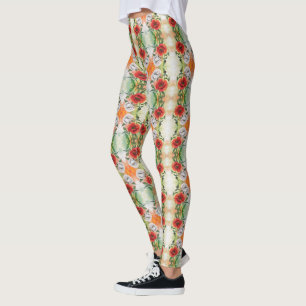 Leggings de papagaios brancos vermelhos