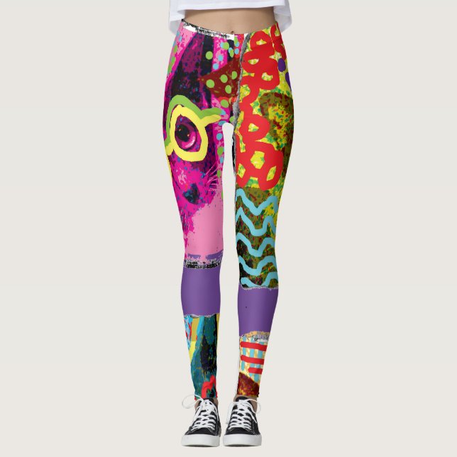 Leggings de Pop de arte de gatos loucos (Frente)