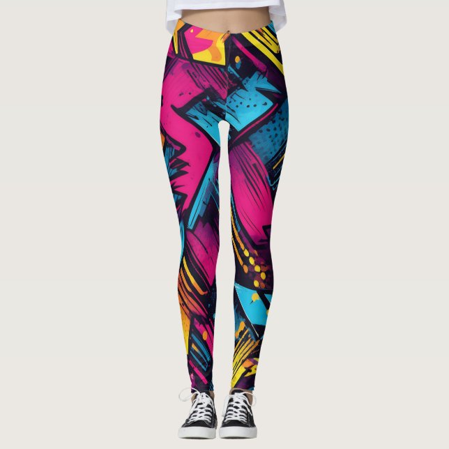 Leggings de Pop de arte vibrantes com cotovelos (Frente)