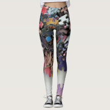 Leggings de quebra-cabeça de pinças coloridas