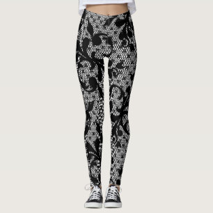 Leggings de rendas florais pretas vitorianas