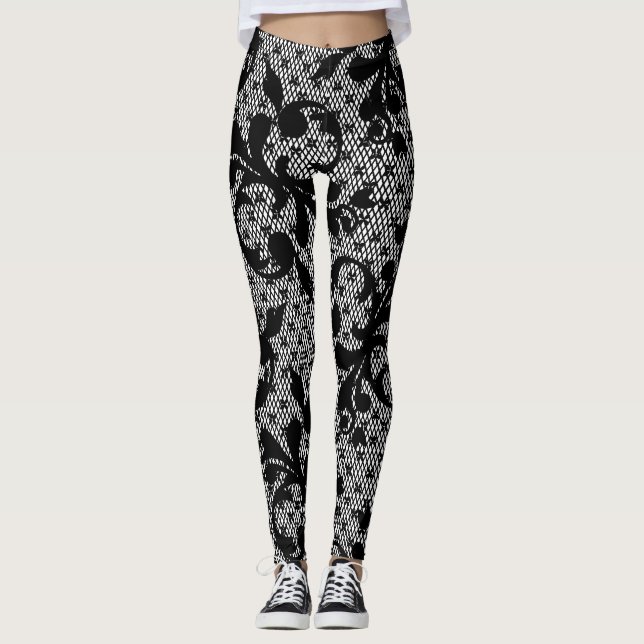 Leggings de rendas florais pretas vitorianas (Frente)