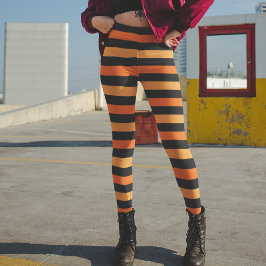 Leggings de risca do Dia das Bruxas Pretas e Laran