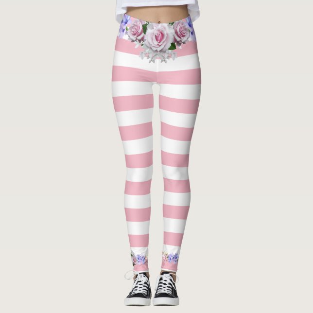 Leggings de Rosas com Listras Rosa (Frente)