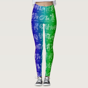 Leggings de Sinal Zodíaco (Arco-Íris Brilho)