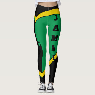 Leggings de Sinalizador Preto, Verde da Jamaica