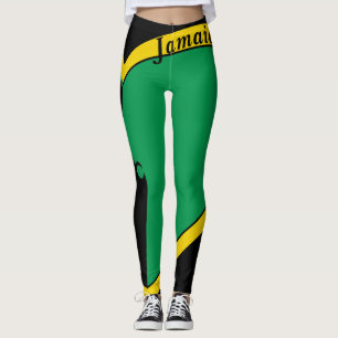 Leggings de Sinalizador Preto, Verde da Jamaica